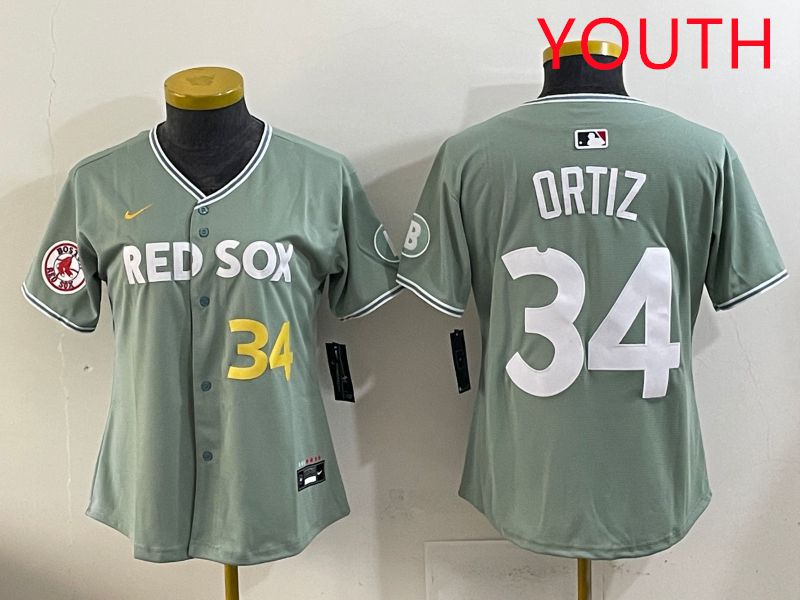 Youth 2025 Boston Red Sox #34 Ortiz Light Green Joint Name Nike MLB Jersey style 7->san francisco giants->MLB Jersey